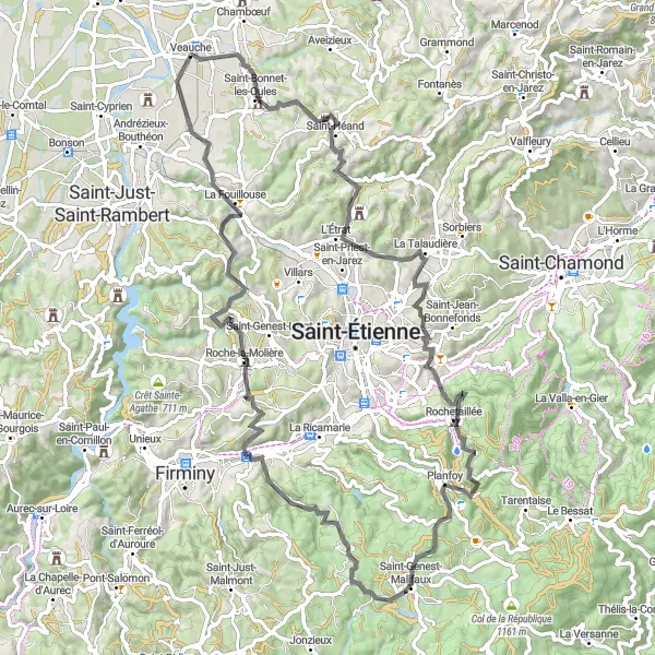 Miniatuurkaart van de fietsinspiratie "Rondje Saint-Bonnet-les-Oules" in Rhône-Alpes, France. Gemaakt door de Tarmacs.app fietsrouteplanner