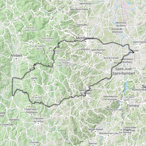 Mapa miniatúra "Cyklistická trasa cez Col de Pichillon" cyklistická inšpirácia v Rhône-Alpes, France. Vygenerované cyklistickým plánovačom trás Tarmacs.app