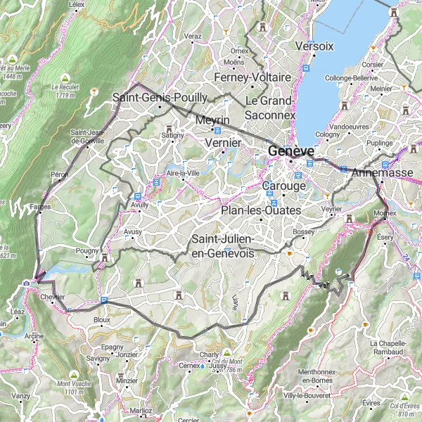 Miniaturní mapa "Vétraz-Monthoux - Geneva - Mont Gosse" inspirace pro cyklisty v oblasti Rhône-Alpes, France. Vytvořeno pomocí plánovače tras Tarmacs.app