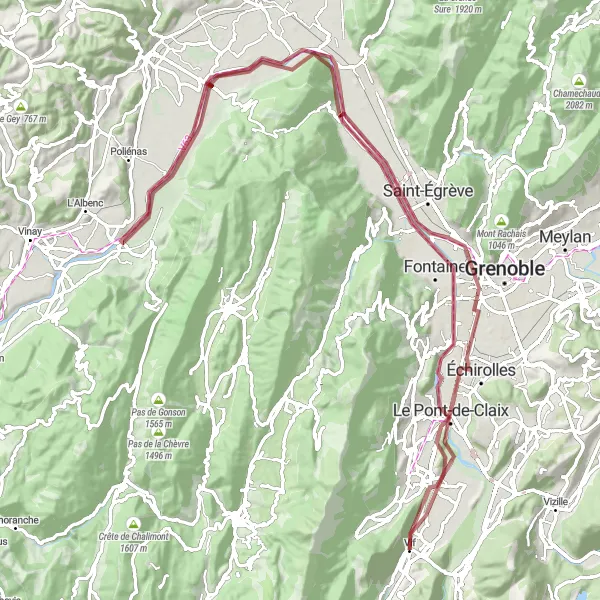 Karten-Miniaturansicht der Radinspiration "Gravel-Tour durch das Isère-Tal" in Rhône-Alpes, France. Erstellt vom Tarmacs.app-Routenplaner für Radtouren