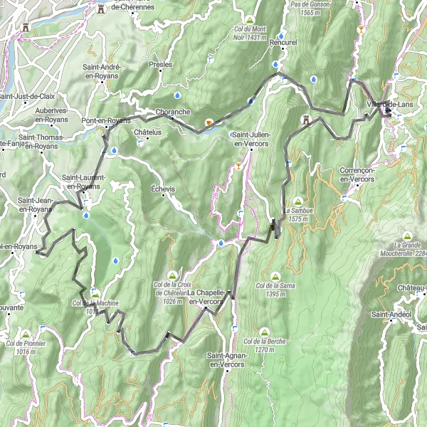 Karttaminiaatyyri "Villard-de-Lans - Choranche Loop" pyöräilyinspiraatiosta alueella Rhône-Alpes, France. Luotu Tarmacs.app pyöräilyreittisuunnittelijalla