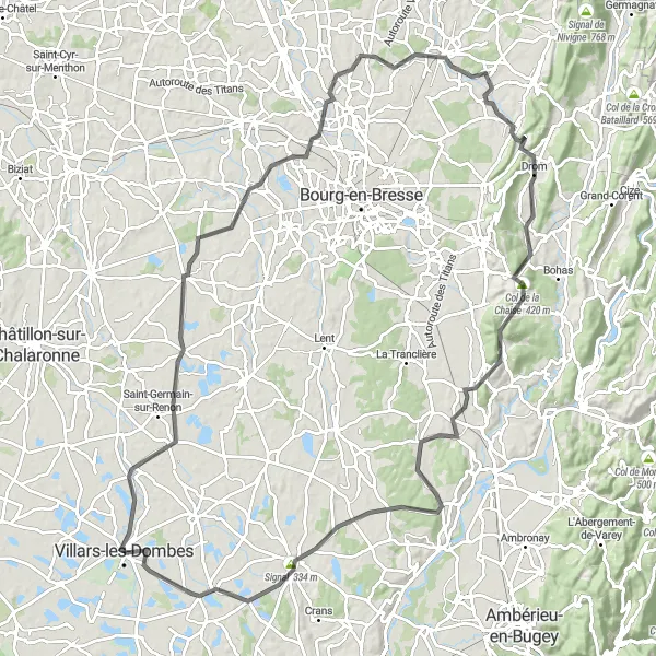 Miniatuurkaart van de fietsinspiratie "Avontuurlijke rit naar Signal" in Rhône-Alpes, France. Gemaakt door de Tarmacs.app fietsrouteplanner