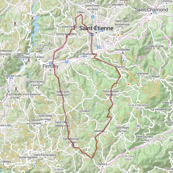 Miniatuurkaart van de fietsinspiratie "Gravelbike Avontuur rond Villars" in Rhône-Alpes, France. Gemaakt door de Tarmacs.app fietsrouteplanner