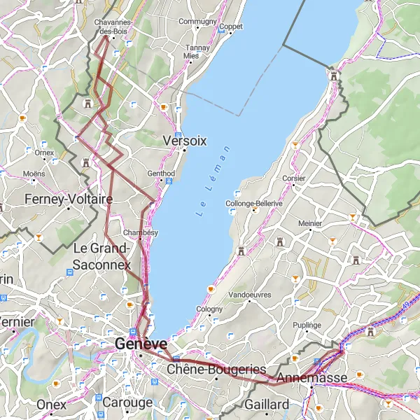 Karten-Miniaturansicht der Radinspiration "Rundweg von Ville-la-Grand nach Thônex" in Rhône-Alpes, France. Erstellt vom Tarmacs.app-Routenplaner für Radtouren