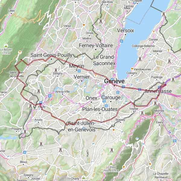 Miniaturní mapa "Gravel Tour de Salève" inspirace pro cyklisty v oblasti Rhône-Alpes, France. Vytvořeno pomocí plánovače tras Tarmacs.app