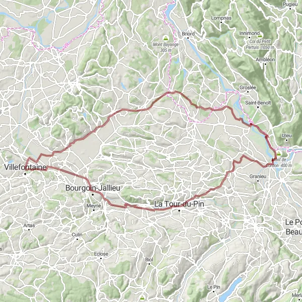 Map miniature of "Gravel Adventure through Monts du Dauphiné" cycling inspiration in Rhône-Alpes, France. Generated by Tarmacs.app cycling route planner
