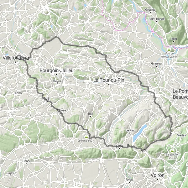 Map miniature of "The Vénérieu Loop" cycling inspiration in Rhône-Alpes, France. Generated by Tarmacs.app cycling route planner