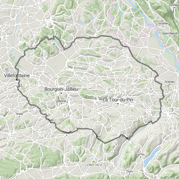 Miniaturní mapa "Okružní cyklistická trasa kolem Villefontaine" inspirace pro cyklisty v oblasti Rhône-Alpes, France. Vytvořeno pomocí plánovače tras Tarmacs.app