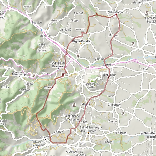 Kartminiatyr av "Grustur gjennom vakre landskap" sykkelinspirasjon i Rhône-Alpes, France. Generert av Tarmacs.app sykkelrutoplanlegger