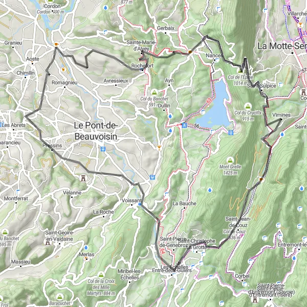 Miniature de la carte de l'inspiration cycliste "Tour du Lac du Bourget" dans la Rhône-Alpes, France. Générée par le planificateur d'itinéraire cycliste Tarmacs.app