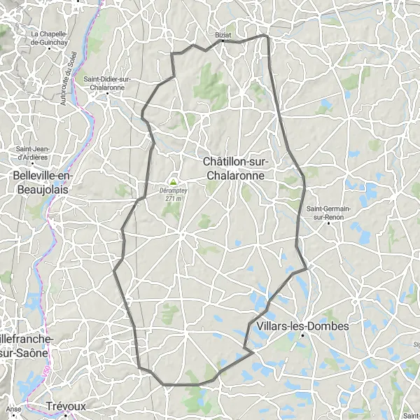 Miniatuurkaart van de fietsinspiratie "Ontdek Vonnas en Saint-Étienne-sur-Chalaronne per fiets" in Rhône-Alpes, France. Gemaakt door de Tarmacs.app fietsrouteplanner