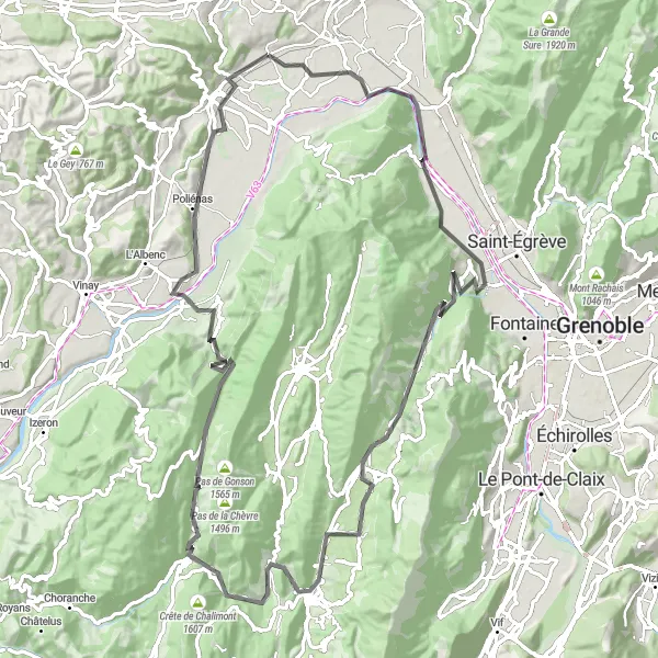 Miniatura della mappa di ispirazione al ciclismo "Scenic Road Ride to Villard-de-Lans" nella regione di Rhône-Alpes, France. Generata da Tarmacs.app, pianificatore di rotte ciclistiche