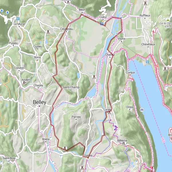 Map miniature of "Gravel Adventure to Point de Vue" cycling inspiration in Rhône-Alpes, France. Generated by Tarmacs.app cycling route planner