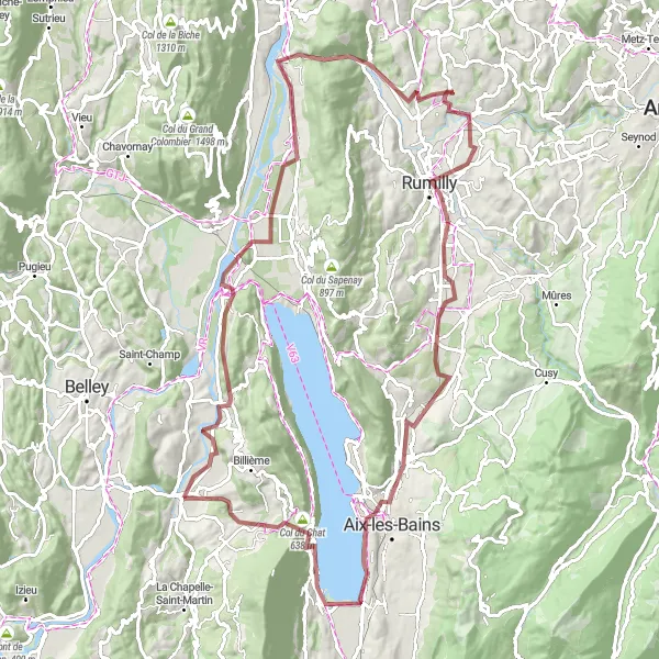 Miniatura mapy "Przejażdżka gravelowa przez Chanaz i Tresserve" - trasy rowerowej w Rhône-Alpes, France. Wygenerowane przez planer tras rowerowych Tarmacs.app