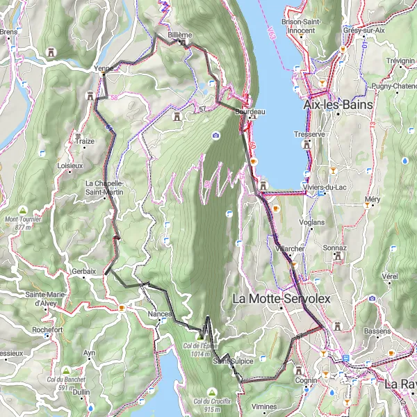 Karttaminiaatyyri "Bourdeau ja Col de l'Épine" pyöräilyinspiraatiosta alueella Rhône-Alpes, France. Luotu Tarmacs.app pyöräilyreittisuunnittelijalla