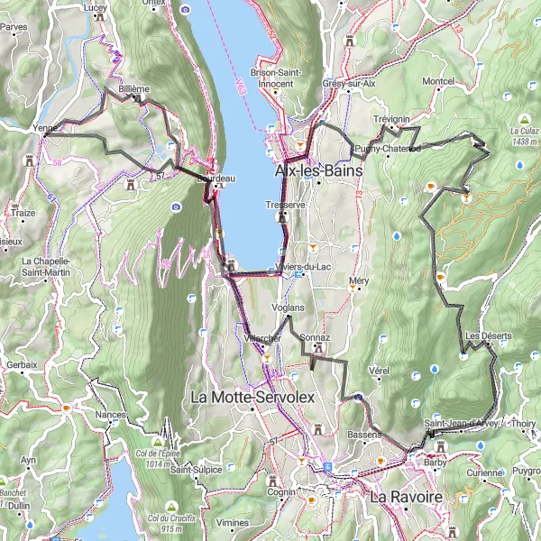 Miniatura mapy "Trasa wokół Jeziora Bourget" - trasy rowerowej w Rhône-Alpes, France. Wygenerowane przez planer tras rowerowych Tarmacs.app