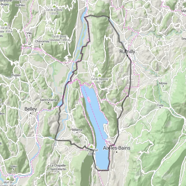 Map miniature of "Scenic Route to La Biolle" cycling inspiration in Rhône-Alpes, France. Generated by Tarmacs.app cycling route planner