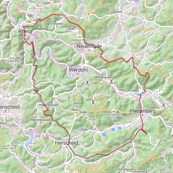 Karten-Miniaturansicht der Radinspiration "Burgen und Hexentanzplatz Tour" in Arnsberg, Germany. Erstellt vom Tarmacs.app-Routenplaner für Radtouren