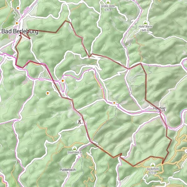 Map miniature of "Hatzfeld Gravel Loop" cycling inspiration in Arnsberg, Germany. Generated by Tarmacs.app cycling route planner