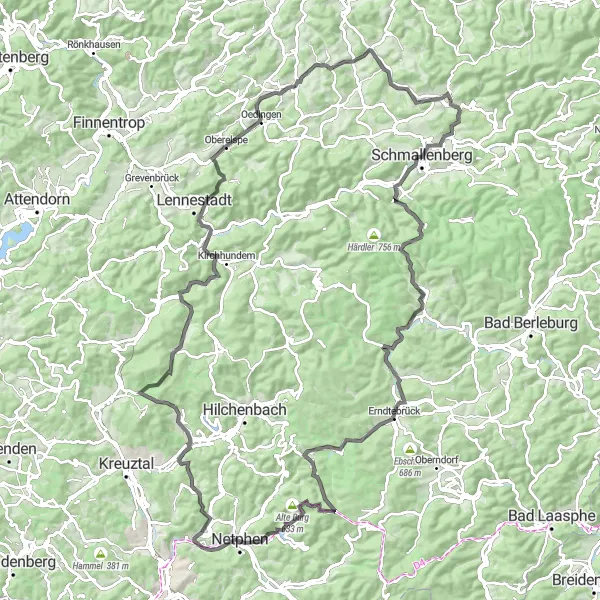 Map miniature of "Scenic Road Adventure" cycling inspiration in Arnsberg, Germany. Generated by Tarmacs.app cycling route planner