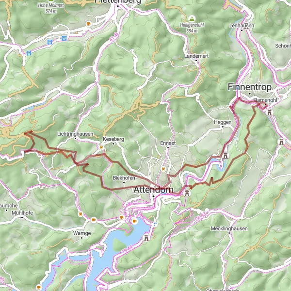 Map miniature of "Bamenohl Gravel Adventure" cycling inspiration in Arnsberg, Germany. Generated by Tarmacs.app cycling route planner