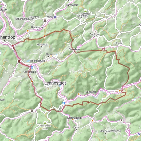 Map miniature of "The Gravel Adventure" cycling inspiration in Arnsberg, Germany. Generated by Tarmacs.app cycling route planner