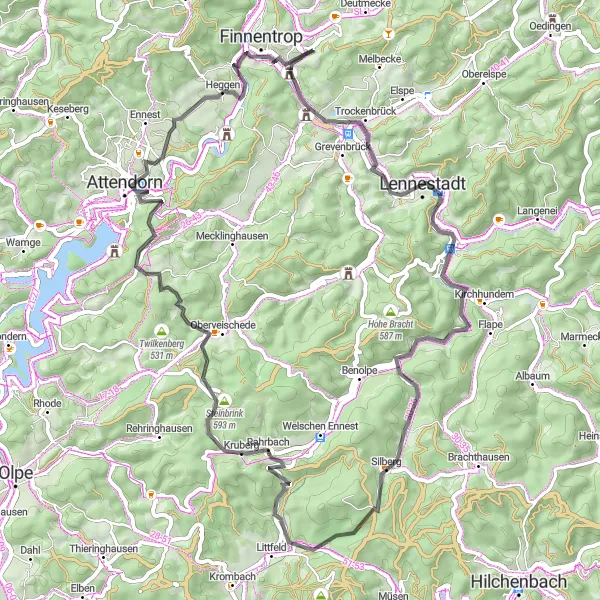 Map miniature of "The Humberg Challenge" cycling inspiration in Arnsberg, Germany. Generated by Tarmacs.app cycling route planner