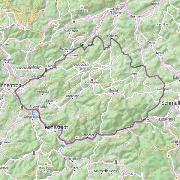 Map miniature of "Idyllic Countryside Roads" cycling inspiration in Arnsberg, Germany. Generated by Tarmacs.app cycling route planner