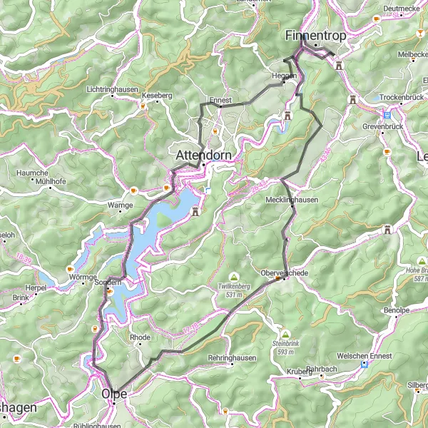 Map miniature of "The Hohe Ley Loop" cycling inspiration in Arnsberg, Germany. Generated by Tarmacs.app cycling route planner