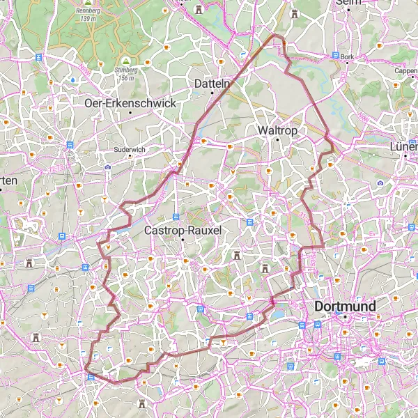 Karten-Miniaturansicht der Radinspiration "Erkundungstour auf unbefestigten Wegen rund um Bochum" in Arnsberg, Germany. Erstellt vom Tarmacs.app-Routenplaner für Radtouren