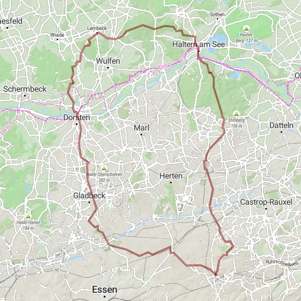 Karten-Miniaturansicht der Radinspiration "Erkundung des Ruhrgebiets durch Kieswege" in Arnsberg, Germany. Erstellt vom Tarmacs.app-Routenplaner für Radtouren