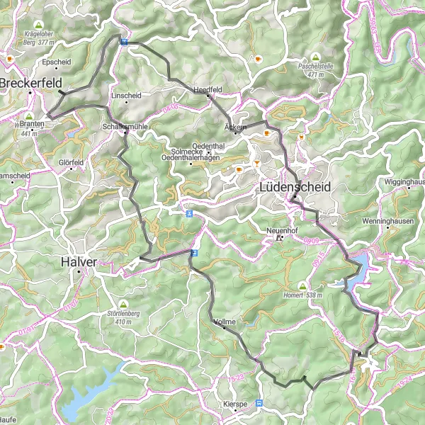 Map miniature of "Scenic Countryside" cycling inspiration in Arnsberg, Germany. Generated by Tarmacs.app cycling route planner
