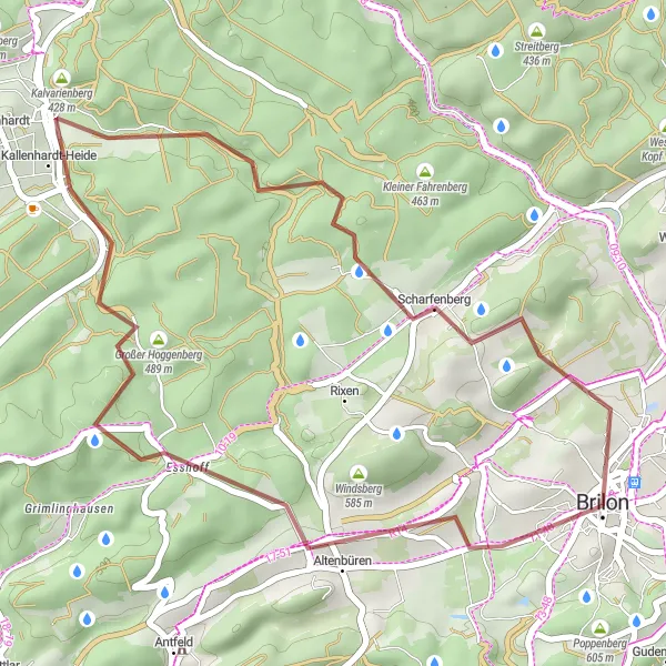 Map miniature of "Exploring the Mountainous Countryside" cycling inspiration in Arnsberg, Germany. Generated by Tarmacs.app cycling route planner