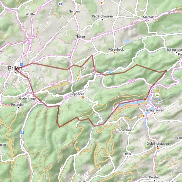 Map miniature of "Brilon Nature Escape" cycling inspiration in Arnsberg, Germany. Generated by Tarmacs.app cycling route planner