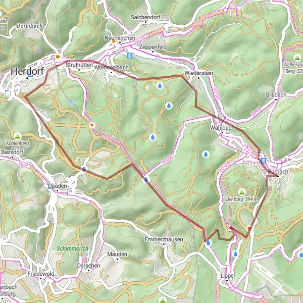 Map miniature of "Gravel Adventure to Wahlbach" cycling inspiration in Arnsberg, Germany. Generated by Tarmacs.app cycling route planner