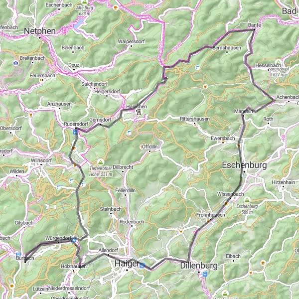 Karten-Miniaturansicht der Radinspiration "Tour von Burbach nach Haiger" in Arnsberg, Germany. Erstellt vom Tarmacs.app-Routenplaner für Radtouren