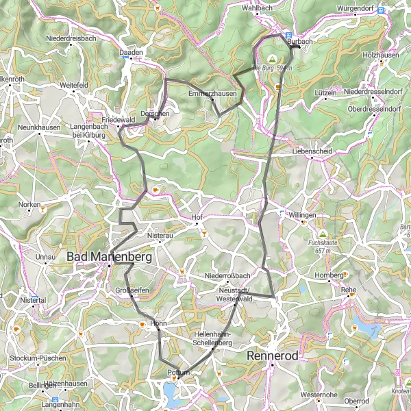Map miniature of "Salzburger Kopf Loop" cycling inspiration in Arnsberg, Germany. Generated by Tarmacs.app cycling route planner
