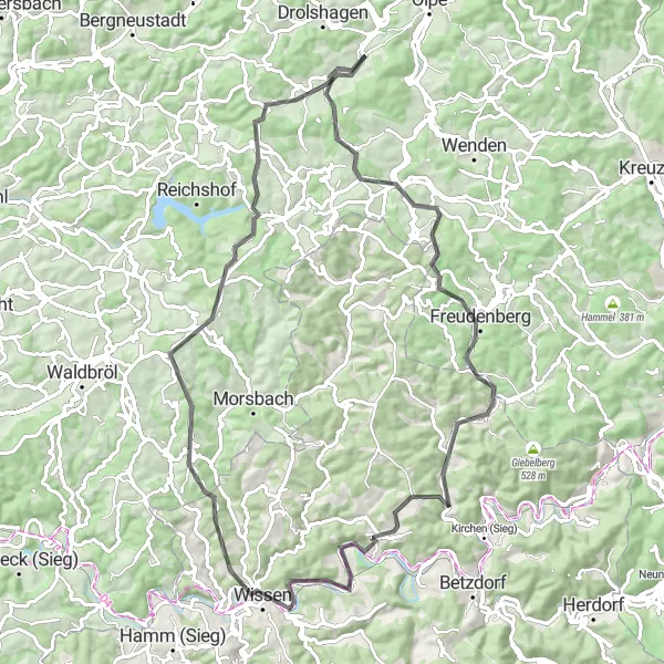 Map miniature of "Discover Siegerland" cycling inspiration in Arnsberg, Germany. Generated by Tarmacs.app cycling route planner