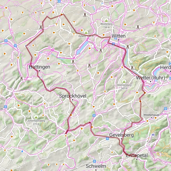 Map miniature of "Scenic Gravel Trail: Ennepetal to Wengern" cycling inspiration in Arnsberg, Germany. Generated by Tarmacs.app cycling route planner