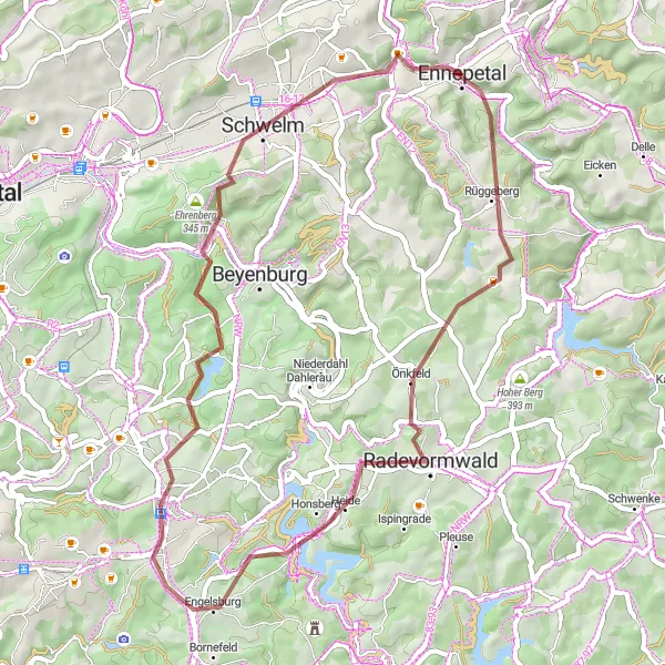 Map miniature of "Ennepetal - Radevormwald Gravel Route" cycling inspiration in Arnsberg, Germany. Generated by Tarmacs.app cycling route planner
