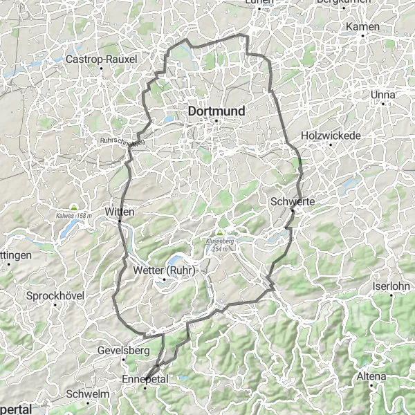 Map miniature of "Ennepetal to Westerbauer Loop" cycling inspiration in Arnsberg, Germany. Generated by Tarmacs.app cycling route planner