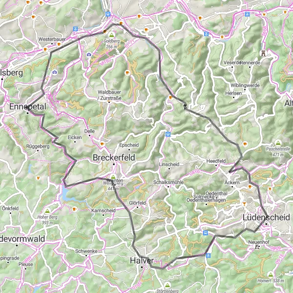 Map miniature of "Ennepetal - Hagen Road Route" cycling inspiration in Arnsberg, Germany. Generated by Tarmacs.app cycling route planner
