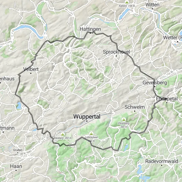 Map miniature of "Ennepetal - Velbert Road Route" cycling inspiration in Arnsberg, Germany. Generated by Tarmacs.app cycling route planner