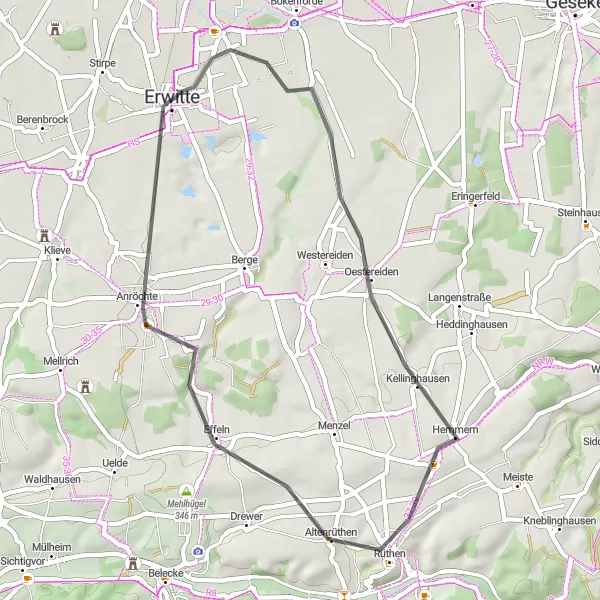 Karten-Miniaturansicht der Radinspiration "Idyllische Fahrradtour von Erwitte nach Anröchte" in Arnsberg, Germany. Erstellt vom Tarmacs.app-Routenplaner für Radtouren