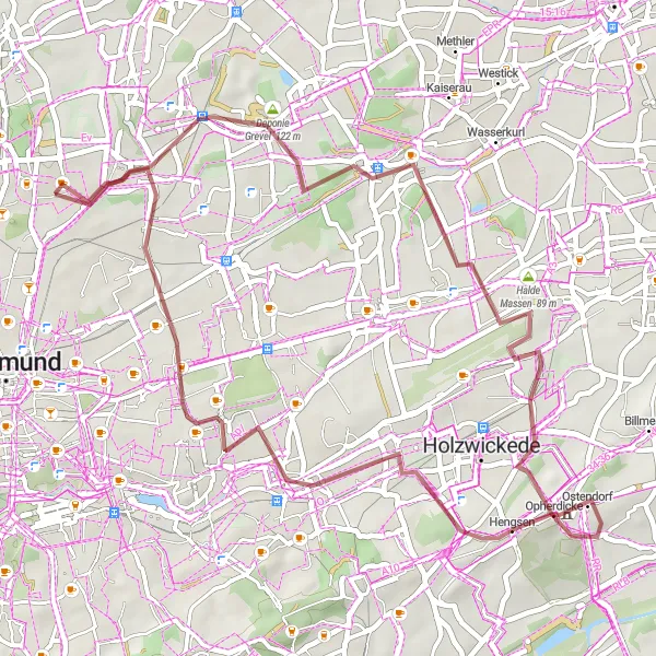 Map miniature of "Wickede Gravel Ride" cycling inspiration in Arnsberg, Germany. Generated by Tarmacs.app cycling route planner