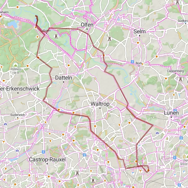 Map miniature of "Eving Gravel Loop" cycling inspiration in Arnsberg, Germany. Generated by Tarmacs.app cycling route planner