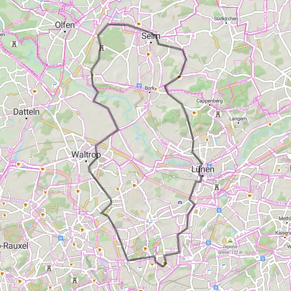 Map miniature of "The Minister Achenbach I/II Circuit" cycling inspiration in Arnsberg, Germany. Generated by Tarmacs.app cycling route planner