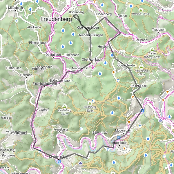 Map miniature of "The Oberschelden Circuit" cycling inspiration in Arnsberg, Germany. Generated by Tarmacs.app cycling route planner