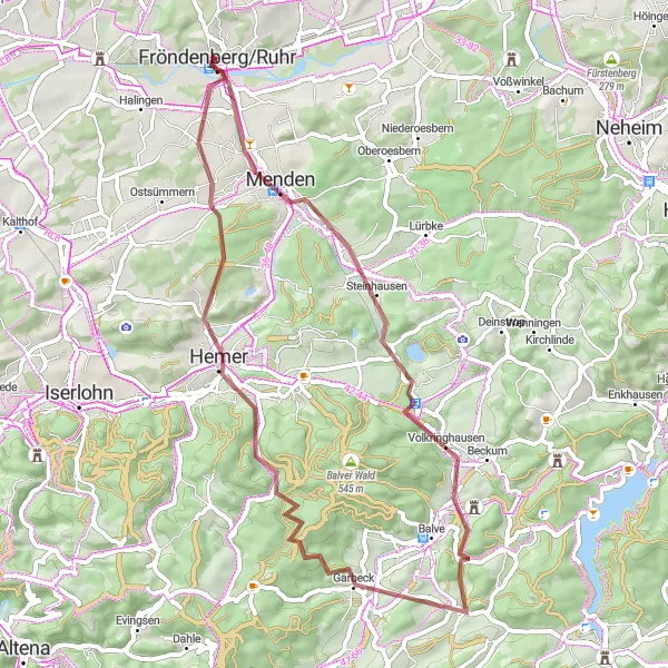 Map miniature of "Borg Gravel Route" cycling inspiration in Arnsberg, Germany. Generated by Tarmacs.app cycling route planner