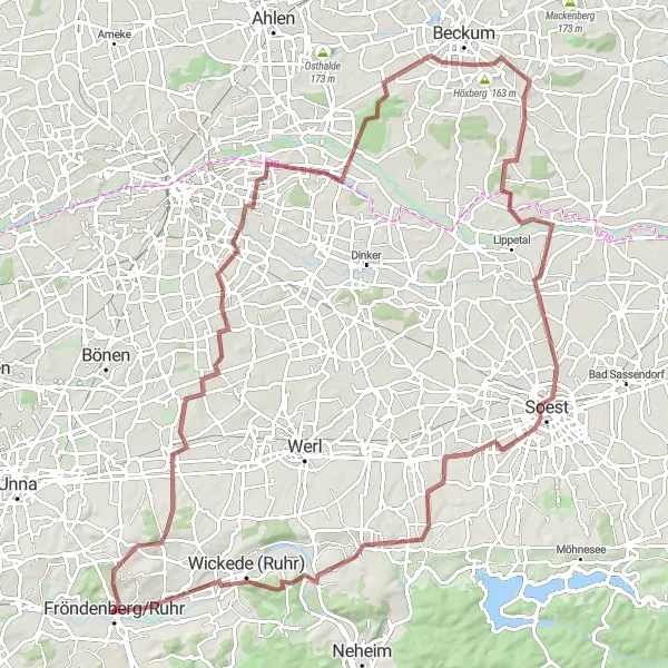 Map miniature of "The Gravel Adventure" cycling inspiration in Arnsberg, Germany. Generated by Tarmacs.app cycling route planner